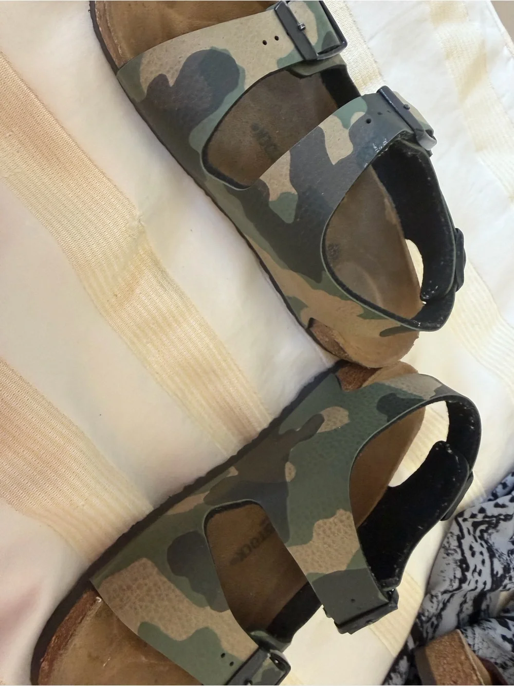 Birkenstock Kids Camo Double Strap Sandals in Green and Brown